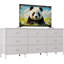 Meuble télé 63 po avec 9 tiroirs en tissu, plateau en bois et console média en métal, profondeur de 27 po-721009903