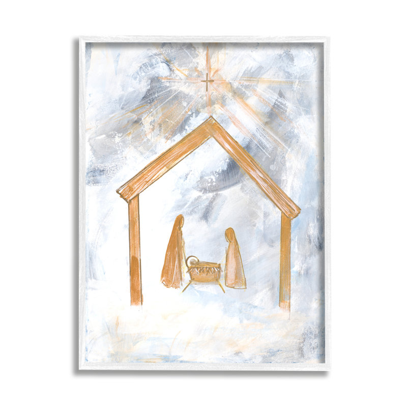 White Framed Nativity Scene Christmas Canvas Print, 16" x 20"