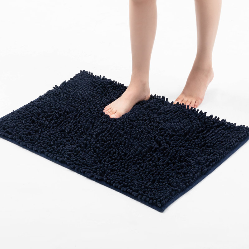 Thomesha Chenille Bath Rug, 19.5" W x 29.7" L, Navy Blue
