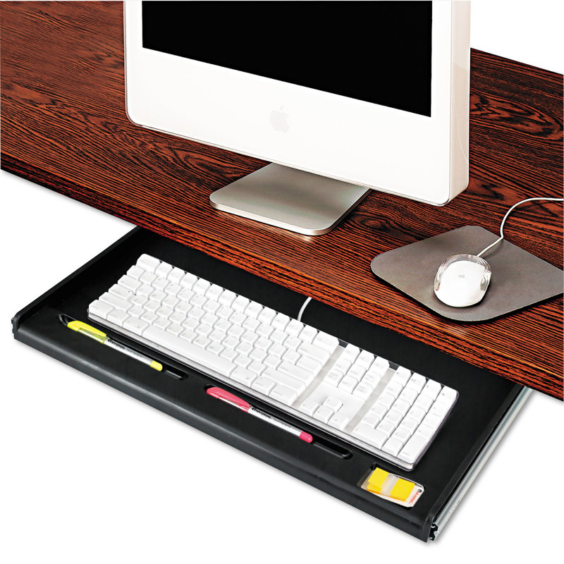 Adjustable Black Plastic Underdesk Keyboard Drawer with Wrist Pillow