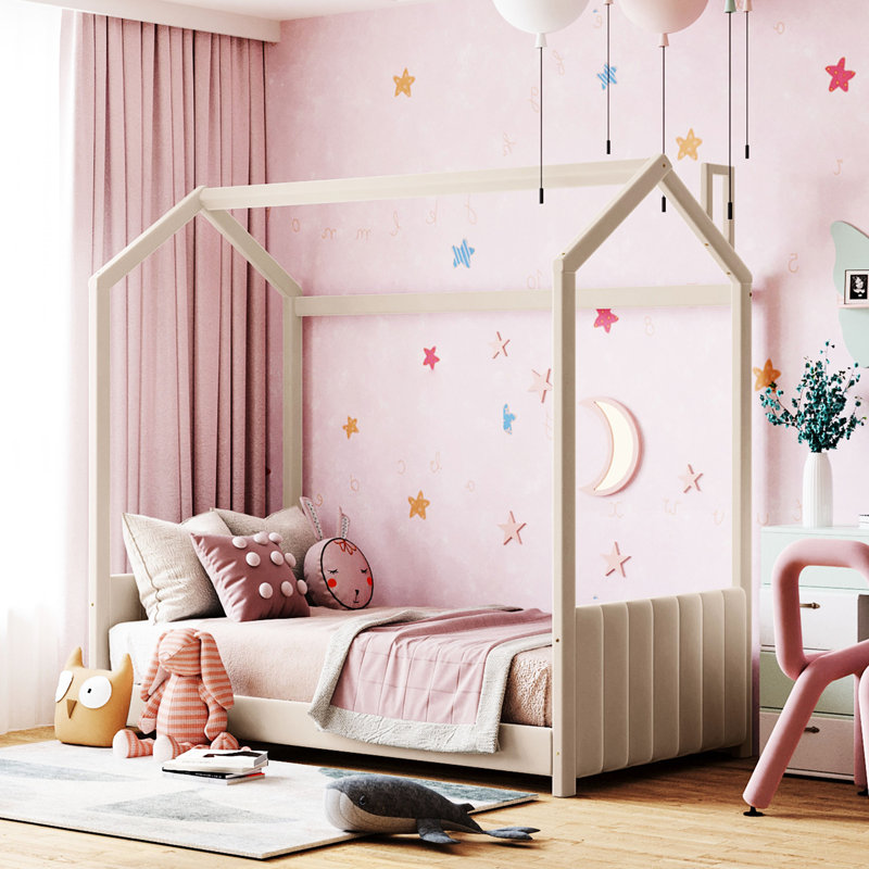 Lit simple en velours avec une finition beige - Améliorez votre chambre en créant un espace amusant pour