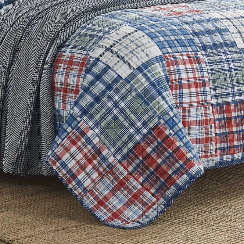 Ensemble de courtepointe réversible en coton Nautica Raeford, Courtepointe pour lit simple + 1 taie décorative