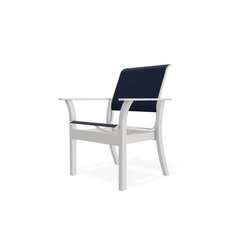 Leeward Outdoor Dining Chair, Snow, Navy 13D Sunbrella®