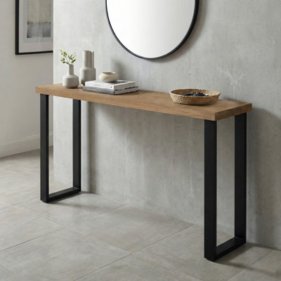 Console en bois massif patiné de 70 po Glendive, Sawn Farmhouse Natural 