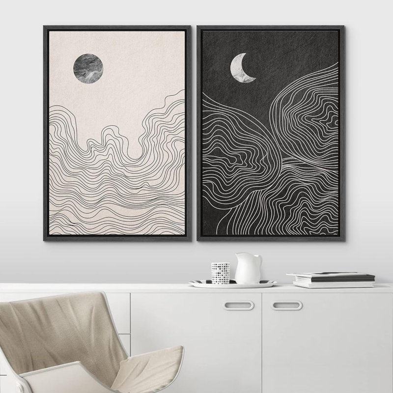 Soleil et lune aquarelle pastel bicolore soleil lune abstrait nature illustrations moderne chic paysage néon, Noir