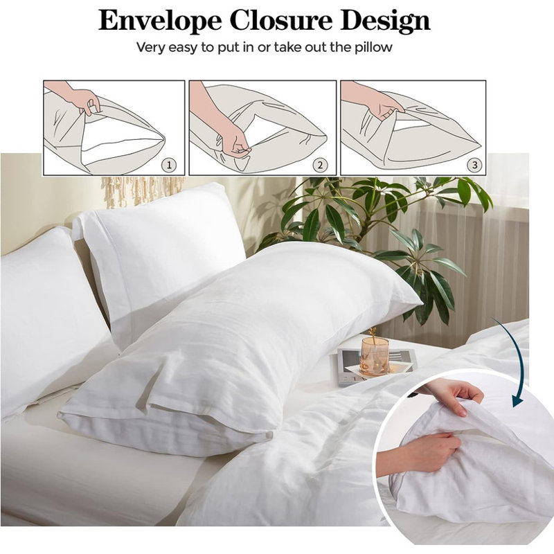 Body Pillow Cover 20" X 54",100% Pure Linen, White