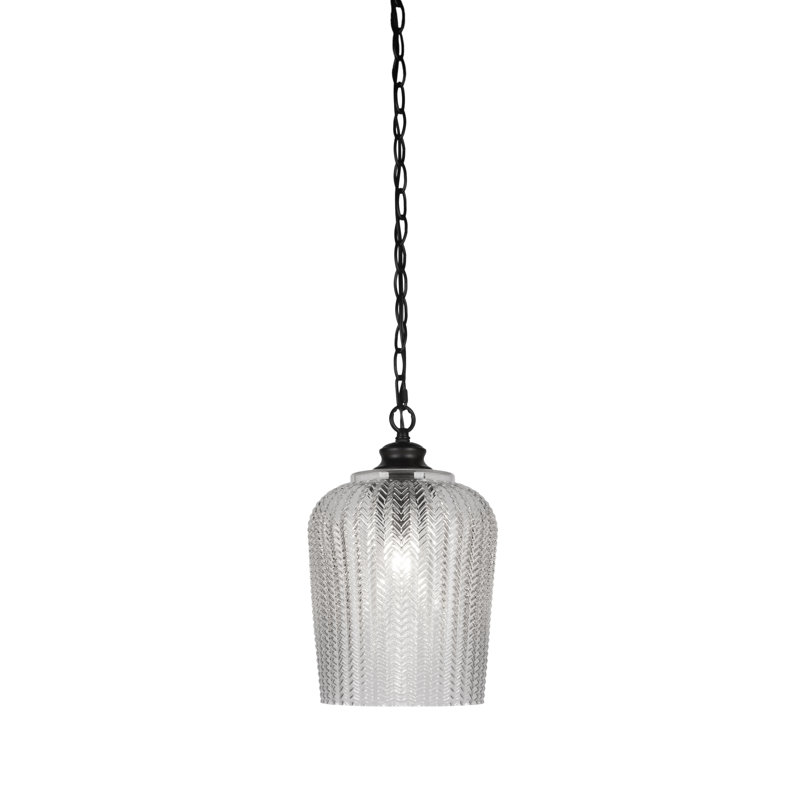 Luminaire suspendu à chaîne Senga avec verre 9 po, Noir mat, Transparent texturé