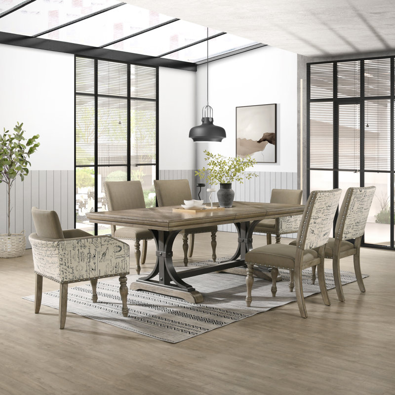 Dasher Extendable Double Pedestal Dining Set, 7 Pieces: 1 Table, 4 Chairs, 2 Arm Chairs