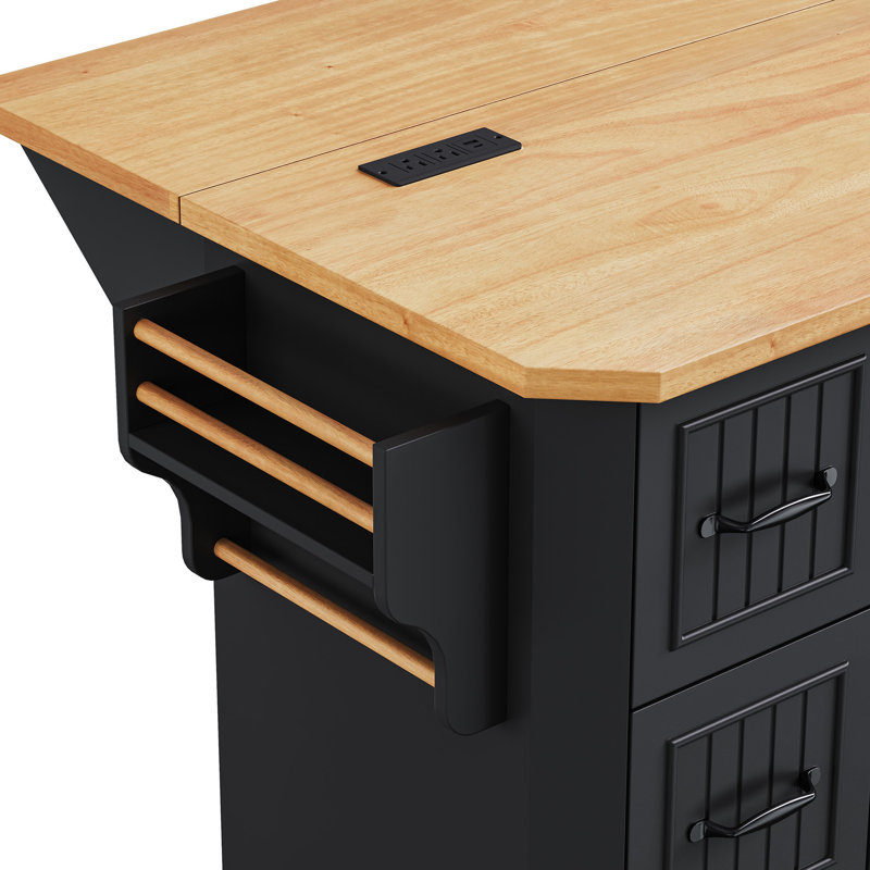 Îlot de cuisine roulant avec tablettes réglables et 4 tablettes à 47 portes à panneau supérieur, noir, Noir