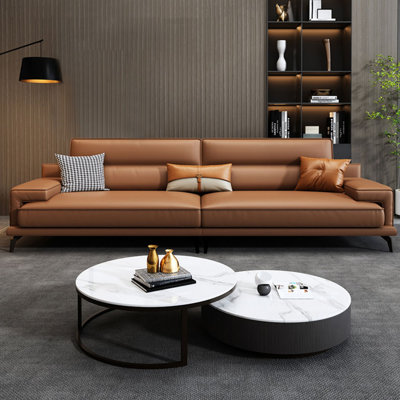 Orange Genuine Leather Modular Sofa cushion couch