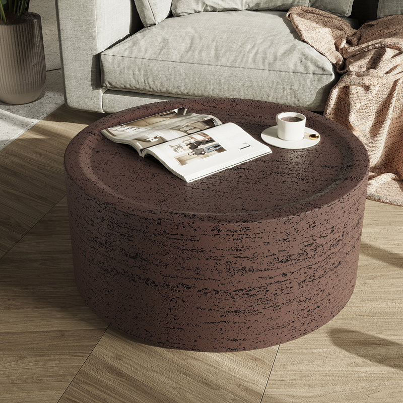 28"Indoor Modern Round Concrect Coffee Table,for Living Room,Rust Red, Rust Red