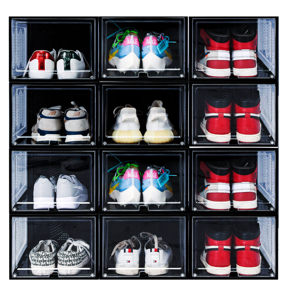 Large Sturdy Shoe Storage Boxes: Pack of 6 Stackable Clear Plastic Shoe  Organizer Containers for Closet, Drop Front Shoe Bins for Display Sneakers,  Fit Shoe Siz…