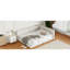 Grand lit plateforme tapissier beige avec une construction durable et une conception élégante de charge stable en lin