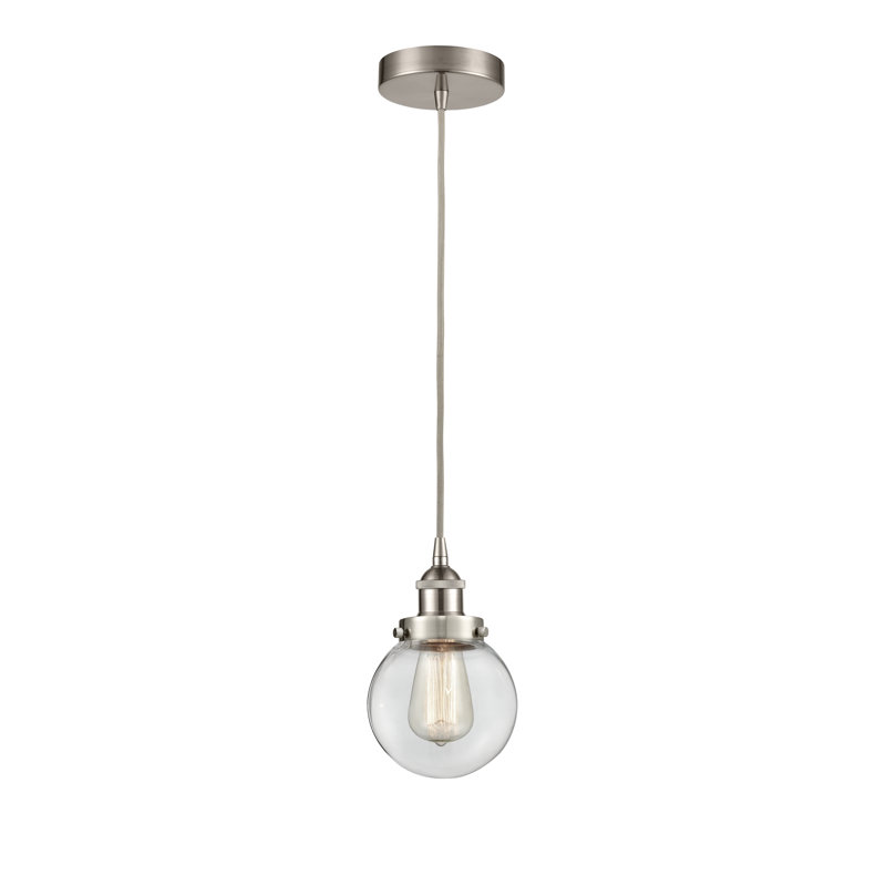 Luminaire suspendu simple à 1 lumière Frederick, H 9,5 po x l 6 po x P 6 po, Transparent, Nickel satiné brossé