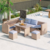 6-Piece Patio Wicker Sectional Set with Adjustable Seat,Storage Box