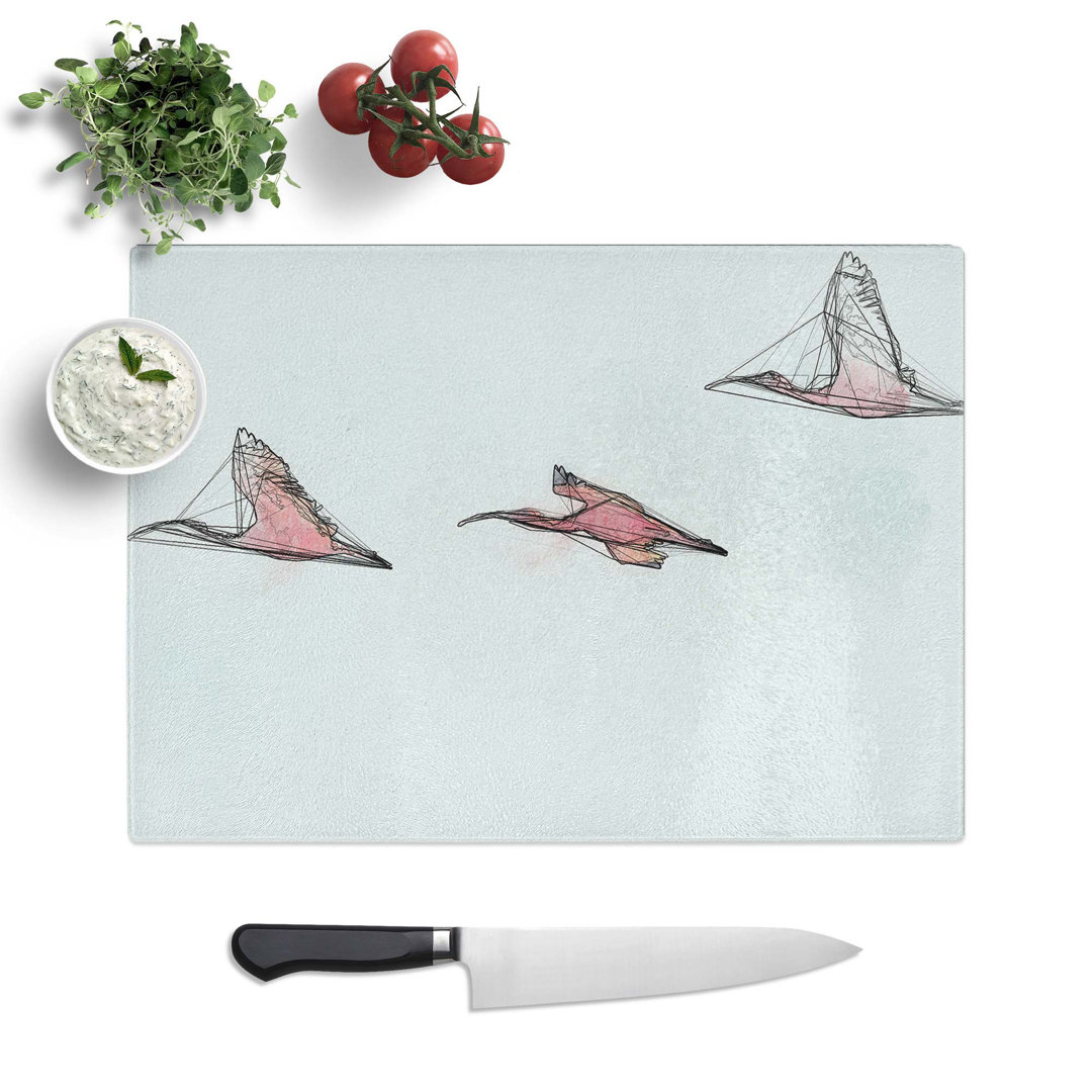 Tempered Glass Three Pink Flamingos in Abstract Chopping Board