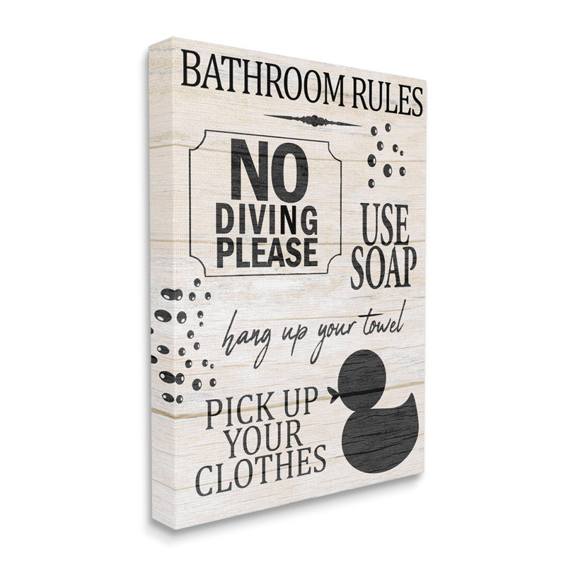 " Bathroom Rules Rustic Grain Pattern Design Sign " by Kim Allen, Wall Plaque, 30" W x 30" H