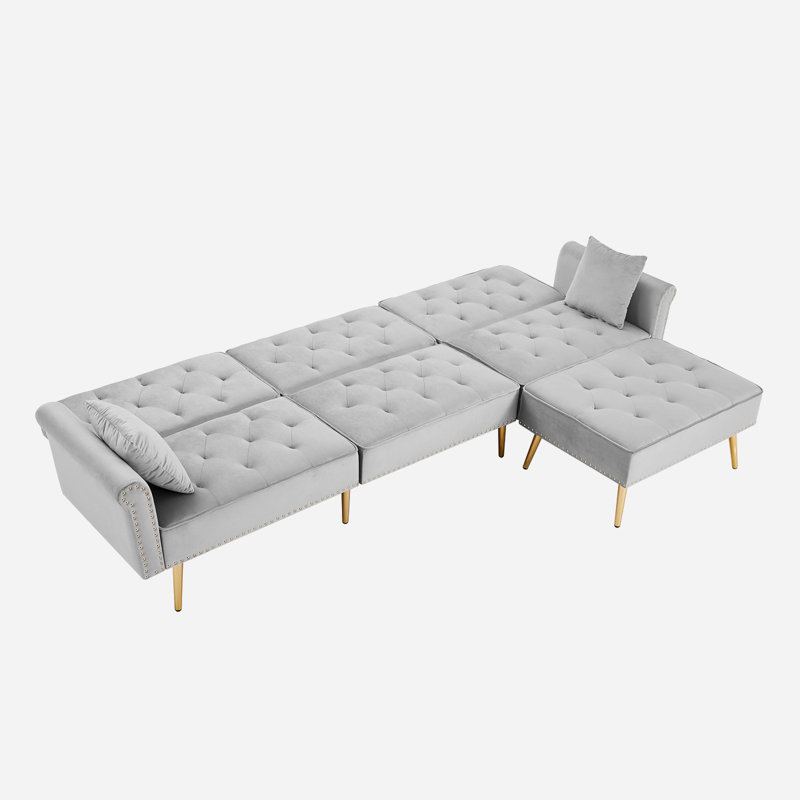 Canapé et méridienne en velours 110,2 po, Velours gris clair