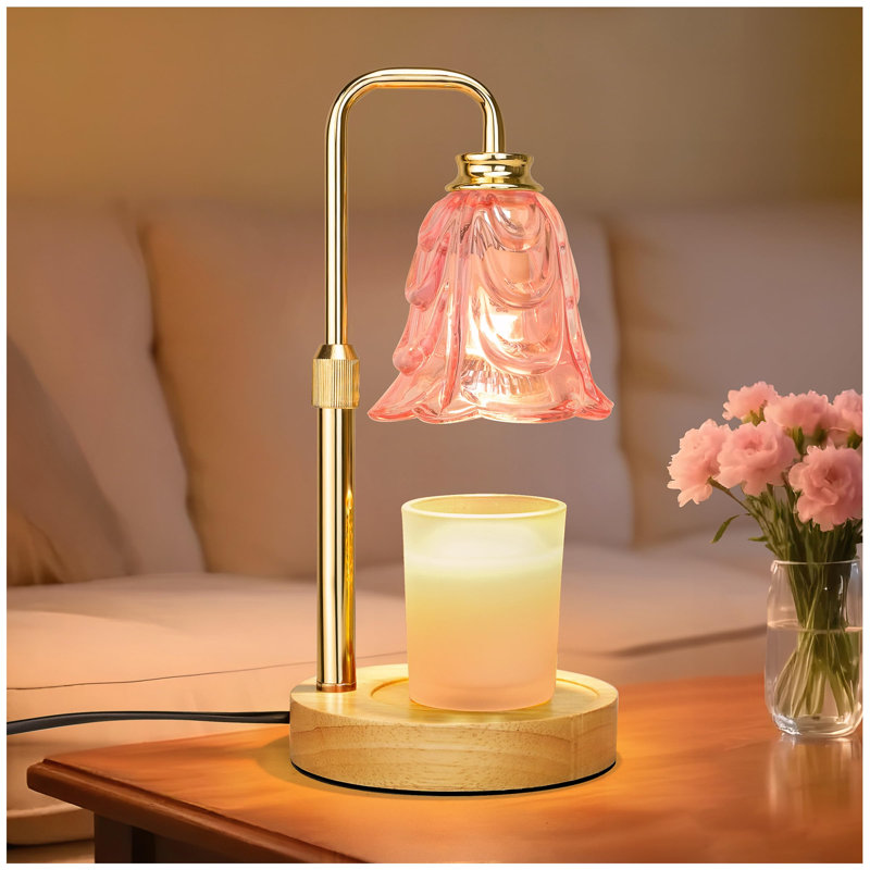 Adjustable Candle Holder With Pink Tulip Petals Shade, Dimmable Timer & Adjustable Height, Flower Candle Warmer Lamp Home Decor