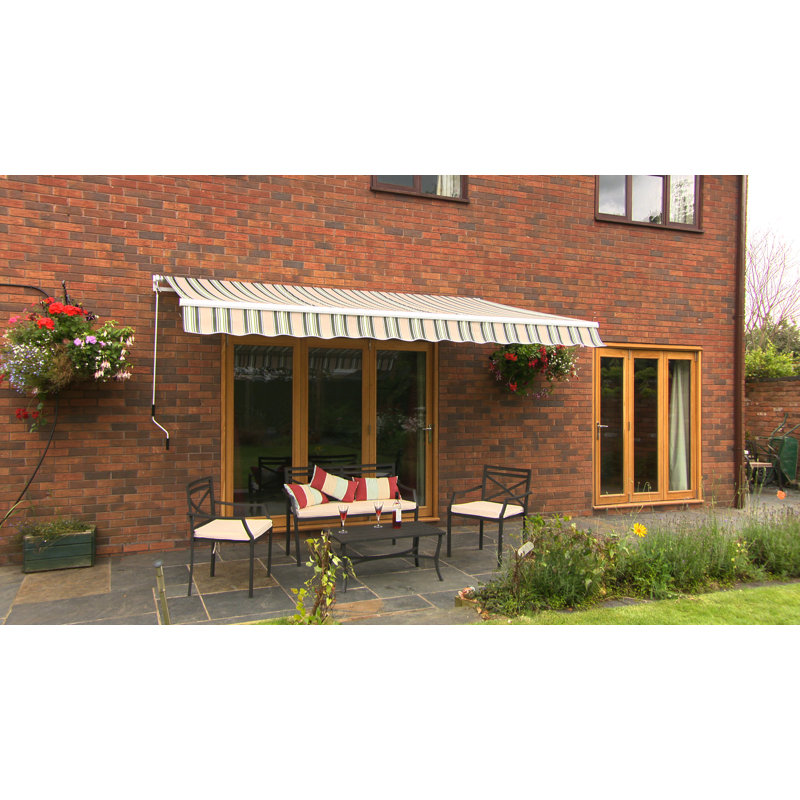Harvill 27 Green/Beige Outdoor Cover Retractable Patio Awning, 300cm W x 200cm D