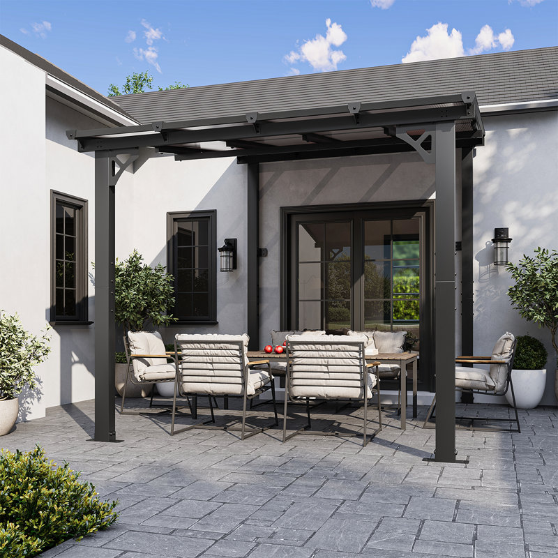 8 pi L 10 pi. D Pergola d'extérieur en métal avec abri de jardin pour terrasse et toit incliné, 8 pi L 10 pi. D