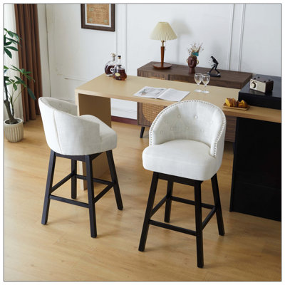 Ensemble de 2 tabourets de comptoir pivotants avec design rembourré, structure en bois d'hévéa massif, dossier et repose-pieds, idéal pour les comptoirs de bar et de cuisine