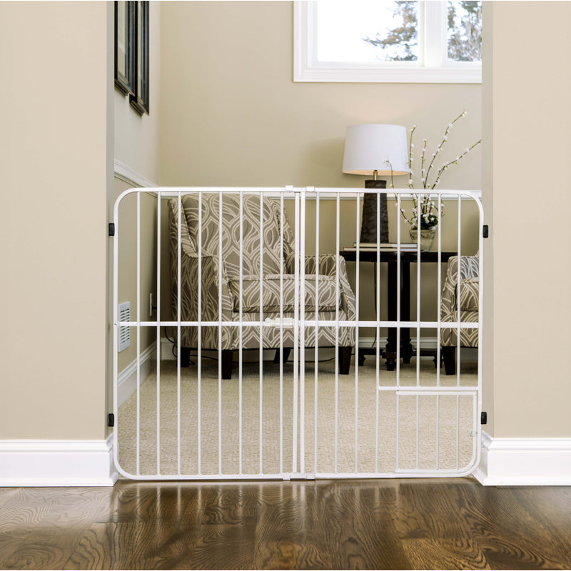 Metal Pressure Mounted Pet Gate With Door, Extra Tall (32" H x 26-38" W x 1" D), White