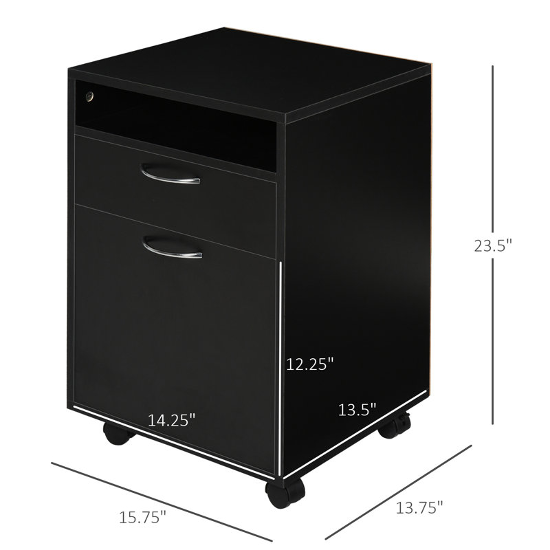 Mobile Storage Cabinet Organizer With Drawer And Cabinet, Printer Stand With Castors, Black