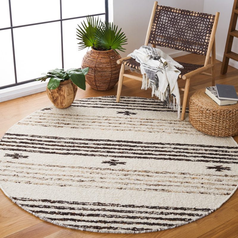 Abbie-Lea Hand Woven Wool and Cotton Area Rug, Round 4'