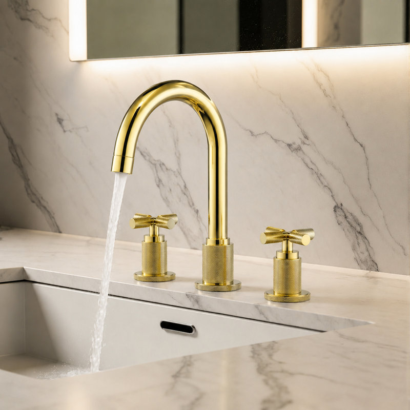 Robinet pour salle de bain à poignée large, Poignées croix