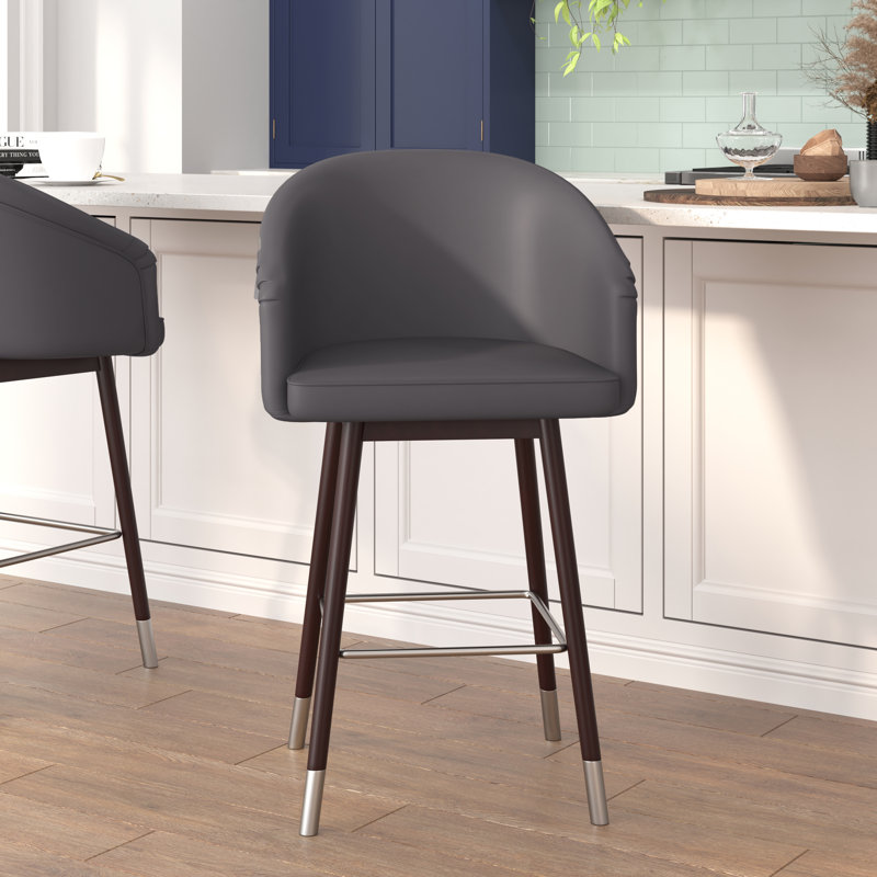 Tabouret de bar à dossier moyen de qualité commerciale avec pieds en bois de hêtre et dossier courbé, Gris, 2, 26.25"