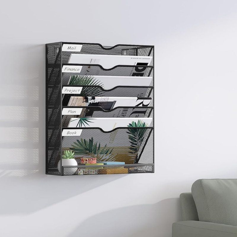 5-Layer Grid Wall Mount File Organizer, Black