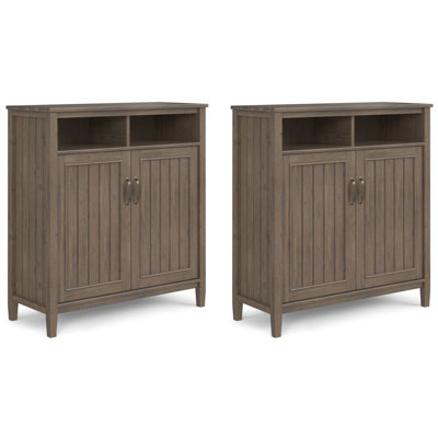 Lev 39"W Solid Wood 2-Shelf Medium Storage Cabinet with 2 Open Cubbies
