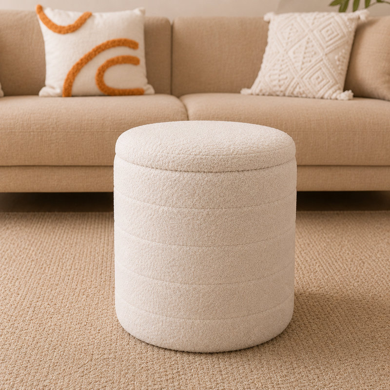 Hugh 40cm Wide Round No Pattern Footstool Ottoman