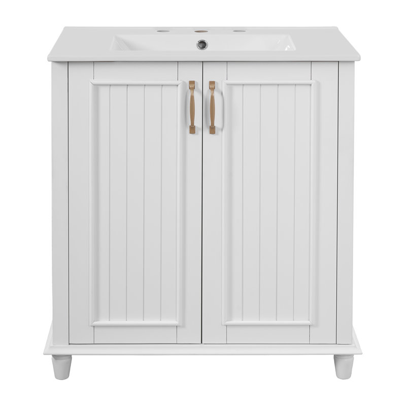 Ensemble de meuble-lavabo autoportant avec tiroir caché 30 po., Blanc
