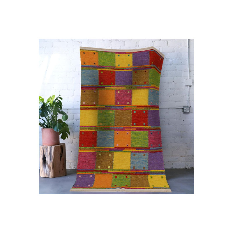 Tapis décoratif multicolore à motif géométrique carré lavable à la machine, Sous-tapis rectangulaire 2 pi 6 po x 4 pi 11 po