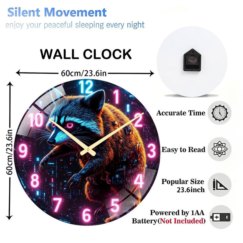 Horloge murale Raccoon Neon
