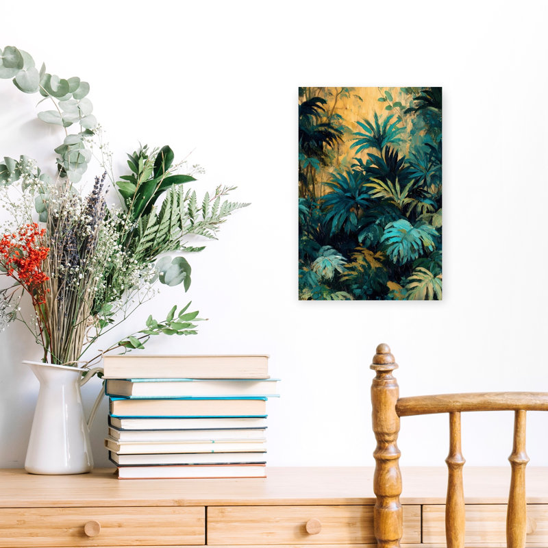 «Dark Tropical Leaves V», reproduction d'art mural abstrait contemporain, 18" H x 12" W