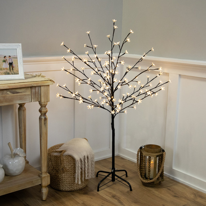 Arbre de fleurs de cerisier lumineux 6 pi DEL, H 48 po x l 33 po, Blanc chaud