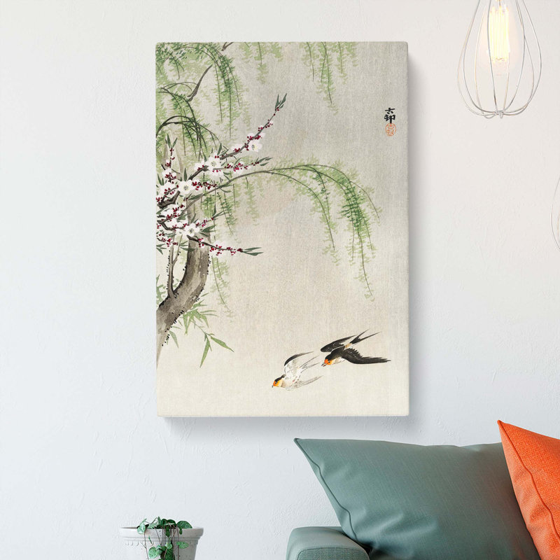 Two Swallows In Flight by Ohara Koson - Wrapped Canvas, 50cm H x 35cm W x 3cm D