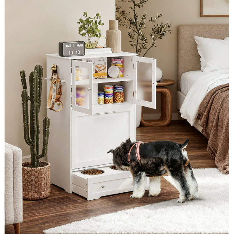 Armoire de rangement pour animal de compagnie blanc avec bols pour chien
