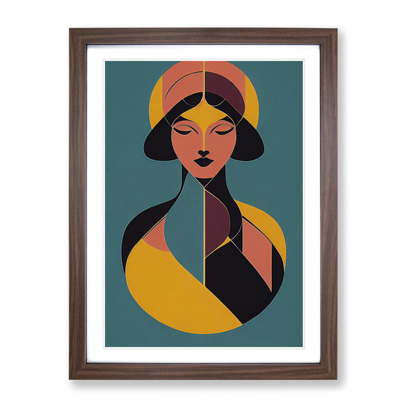 Abstract Coloured Woman No.3 1 Piece Single Picture Frame Wall Art, 64cm H x 46cm W x 2cm D, Walnut
