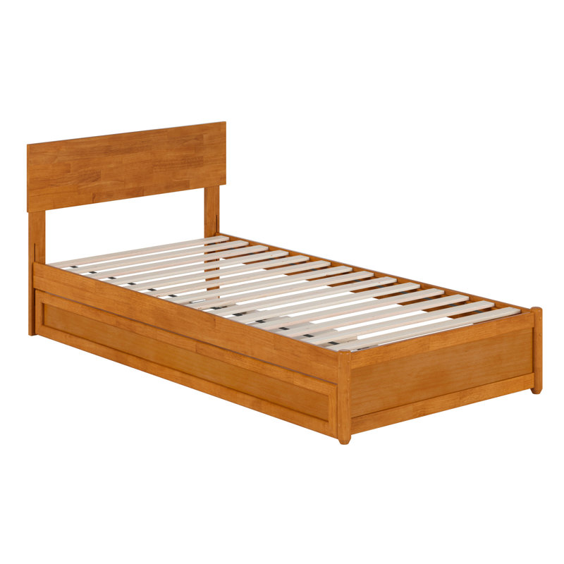 Lit plateforme en bois massif avec lit gigogne Lamecia, Caramel clair, Simple TG