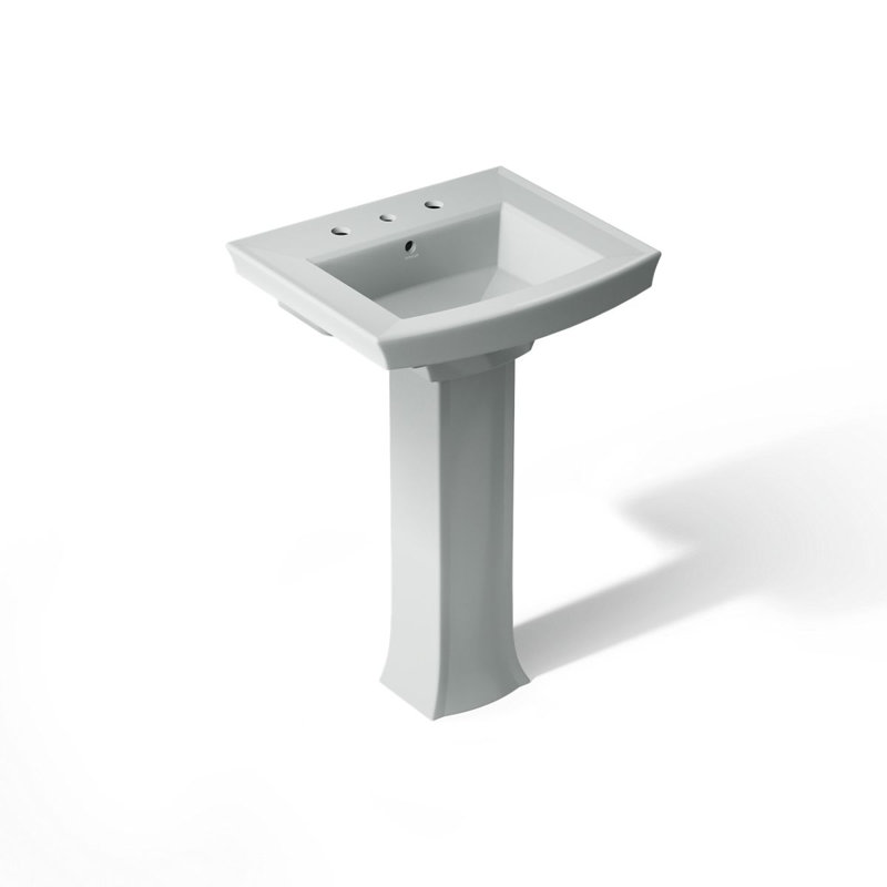 Archer 24" Rectangular Pedestal Bathroom Sink with Widespread Faucet Holes, Single Hole, Ice Gray