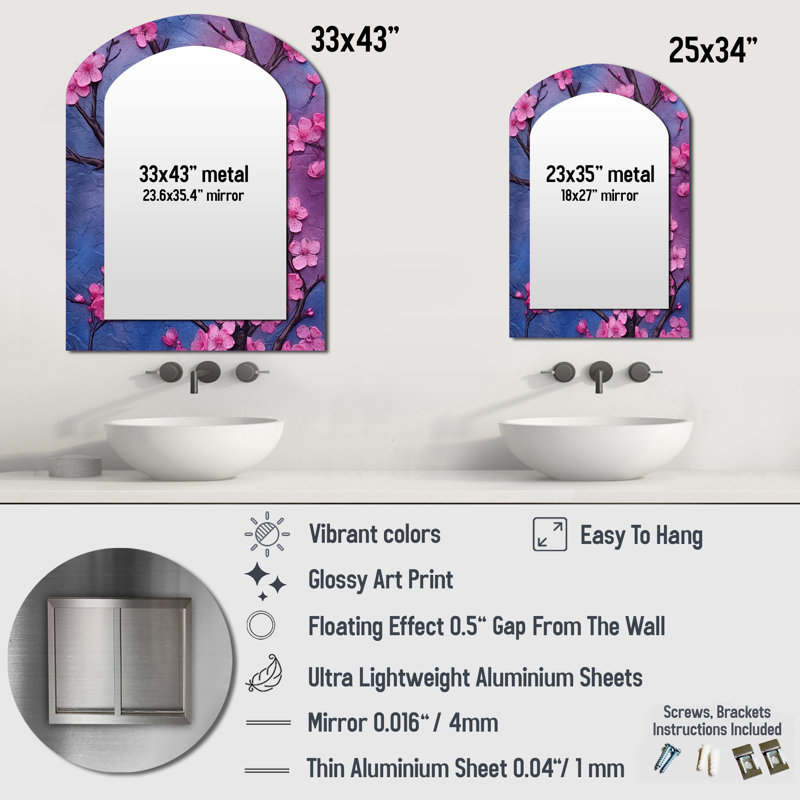 Miroir mural rose et bleu Cherry Blossoms, 34 po x 25 po