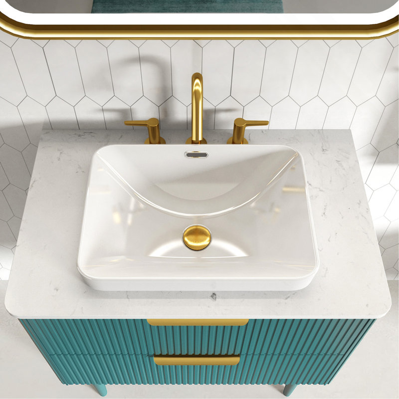 BB12-18-101, cuve en céramique blanche intégrée, drain non inclus