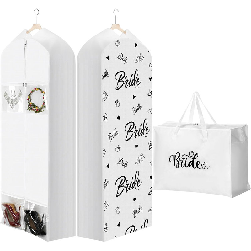 2 Packs 70" Wedding Dress Garment Bag with 15" Gusseted Wedding Garment Tote Bag
