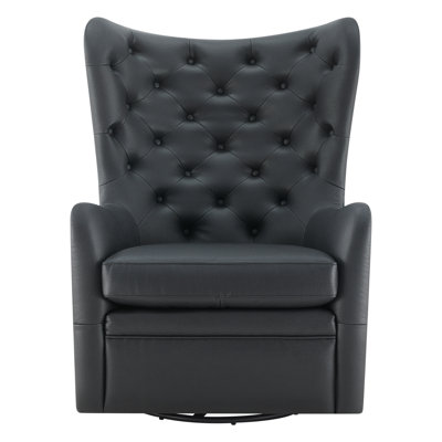 Waverly Upholstered Faux Leather Tufted Swivel Wingback Chair