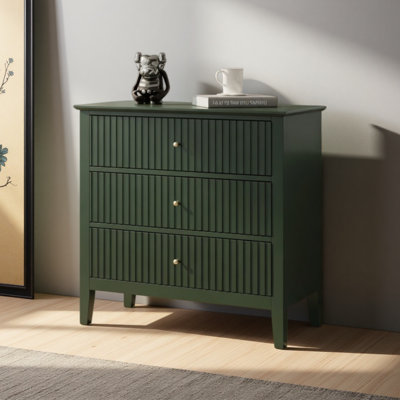 32" Wide Fluted 3-Drawer Nightstand, Large Modern Bedroom End Table
