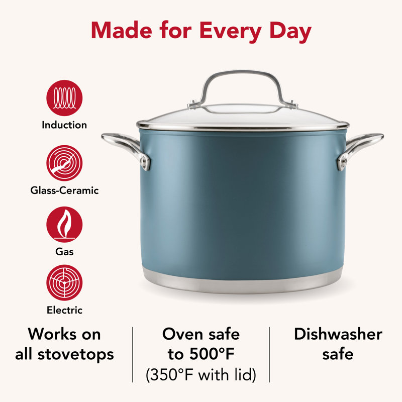 Kitchenaid Color-Finished Stainless Steel 3-Ply Base Stockpot With Lid, 8-Quart, Agave